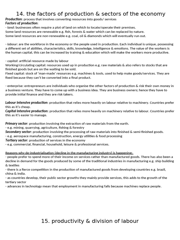 Factors of Production & Economic Sectors | PDF | Labour Economics ...