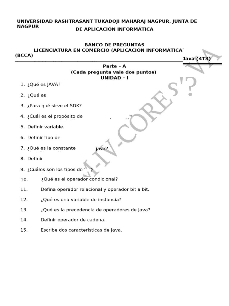 Banco de preguntas actualizado para core java 2022 pdf java
