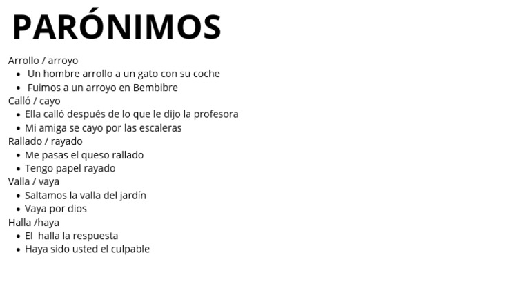 Parónimos: Ejemplos y Usos Comunes | PDF