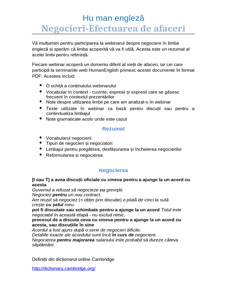 Engleză Pentru Negocieri: Facerea de Afaceri | PDF
