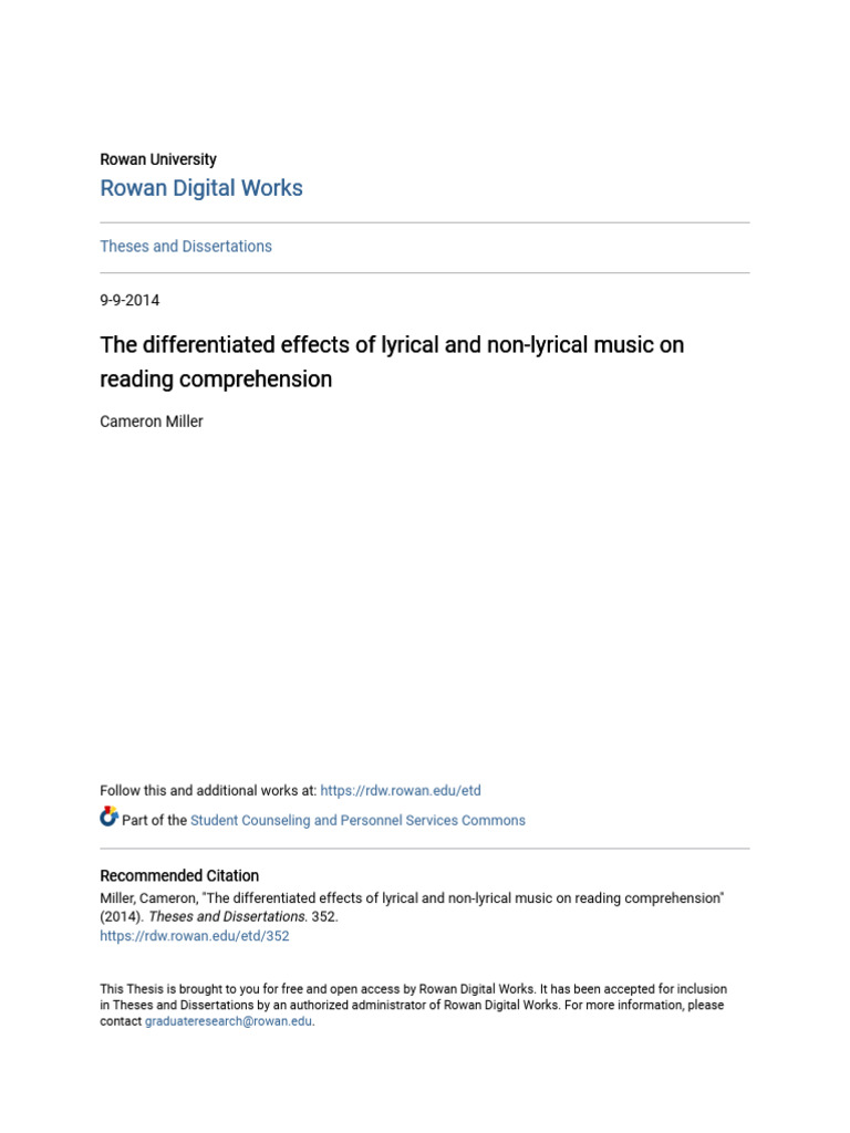 The Differentiated Effects of Lyrical and Non-Lyrical Music On Re | PDF ...