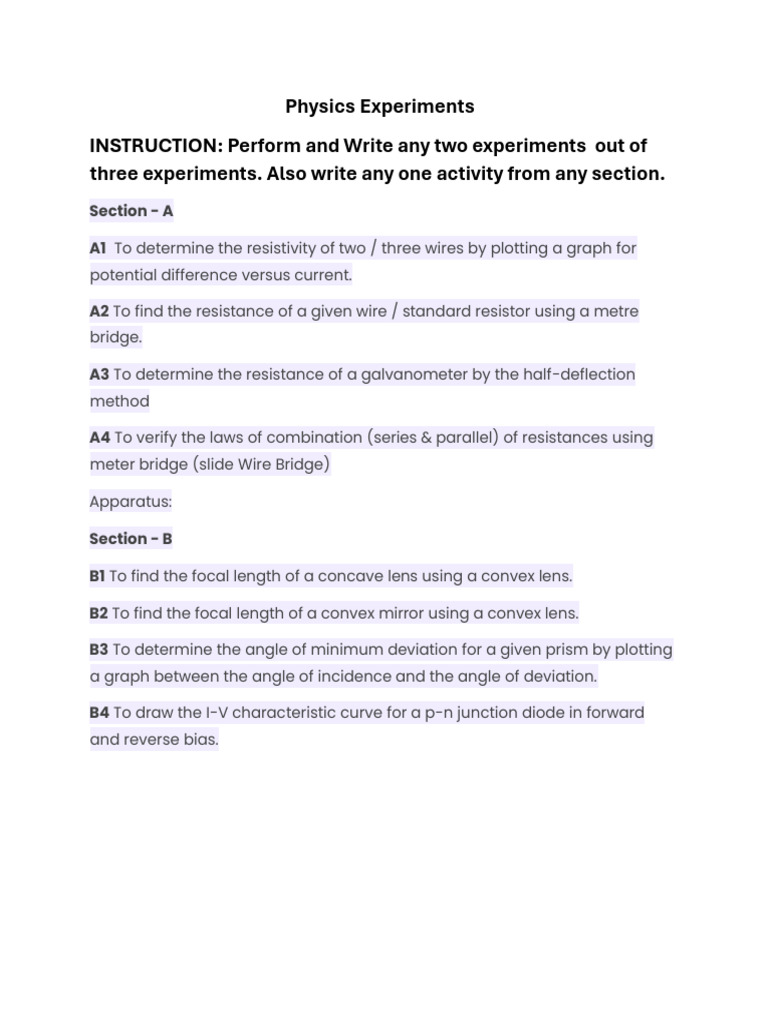 Physics Experiments For Practical | PDF