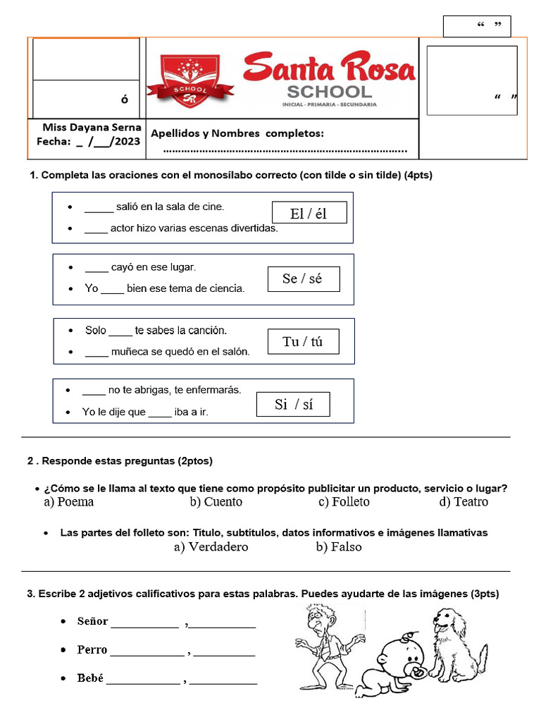 Examen Mensual de Comunicación 5to Grado | PDF