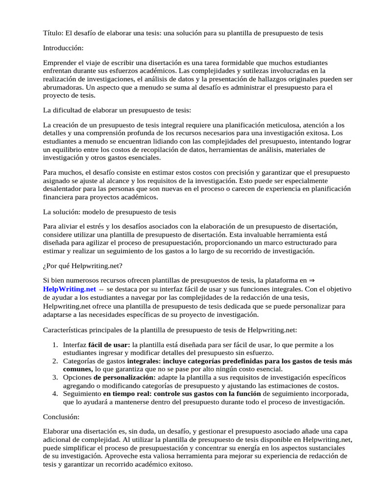 Plantilla de Presupuesto para Tesis | PDF | Presupuesto