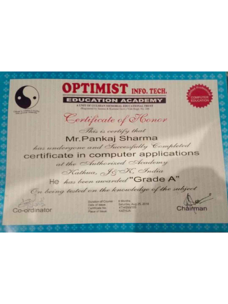 Computer Certificate | PDF