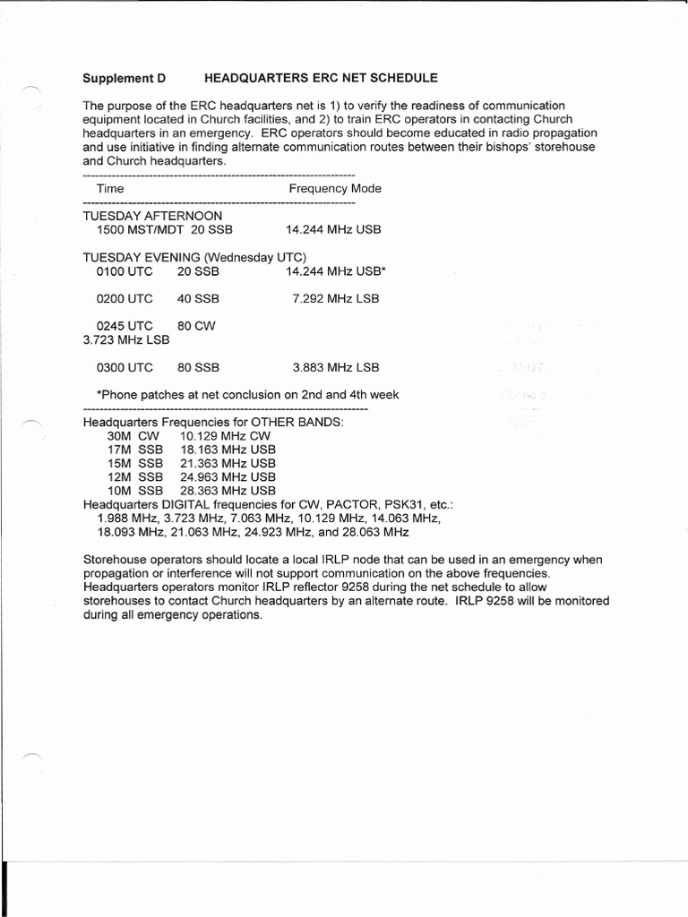 Headquarters ERC Net Scedule | PDF