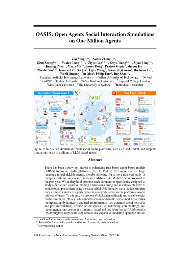 OASIS: Simulating 1M Social Media Agents | PDF | Agent Based Model ...