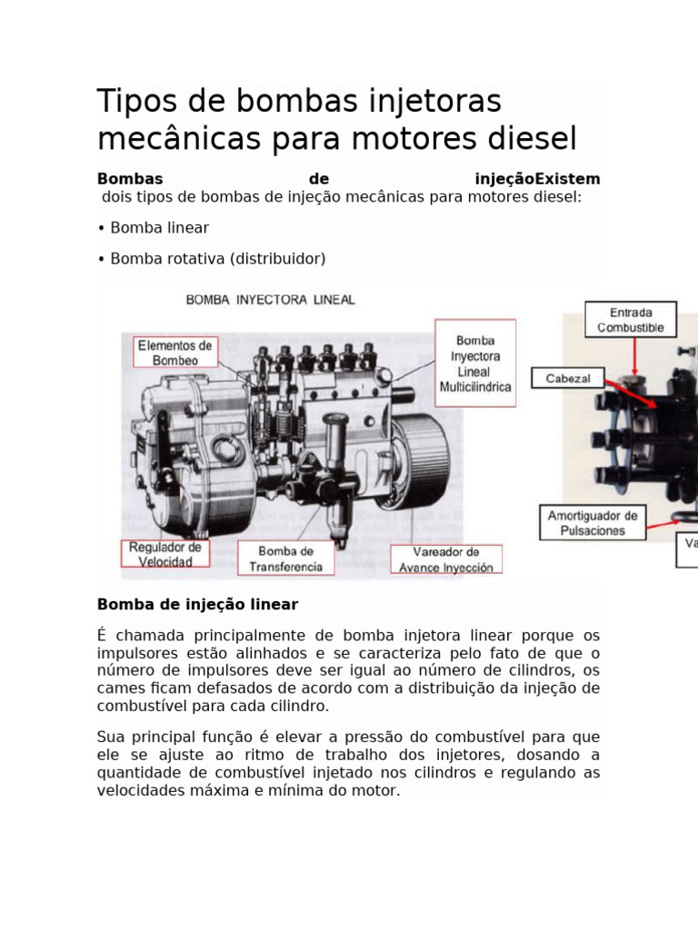 Tipos de Bombas Injetoras Diesel | PDF | Bomba | Motores