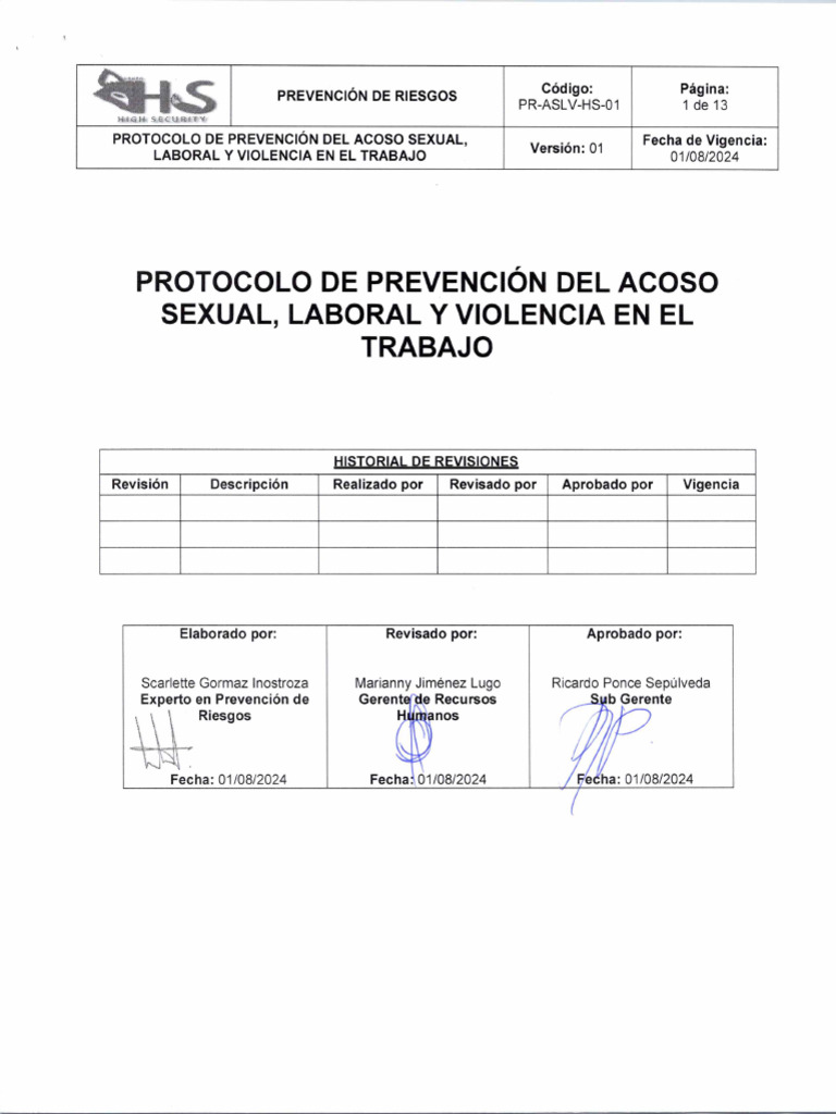 Protocolo de Prevención Del Acoso Sexual, Laboral y Violencia en El ...