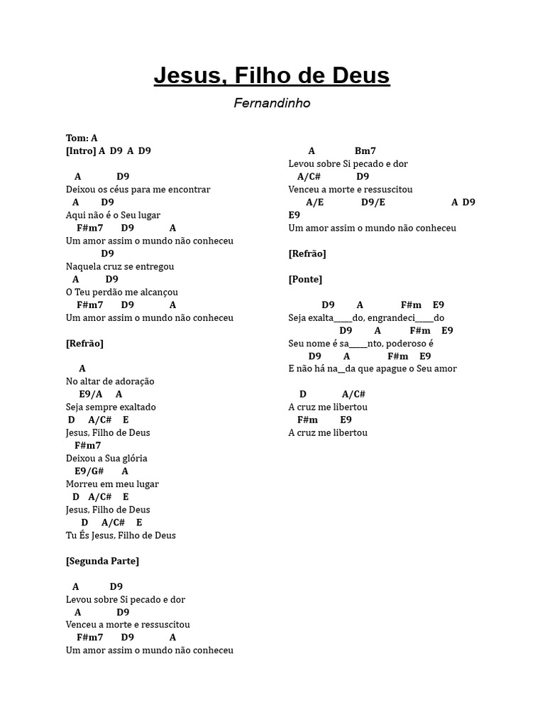 Jesus, Filho de Deus - Letra e Adoração | PDF