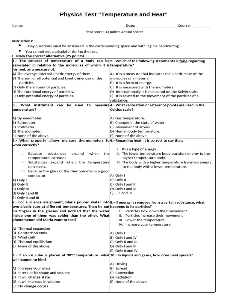 Original Science Test 8th Grade Physics | PDF | Temperature | Heat