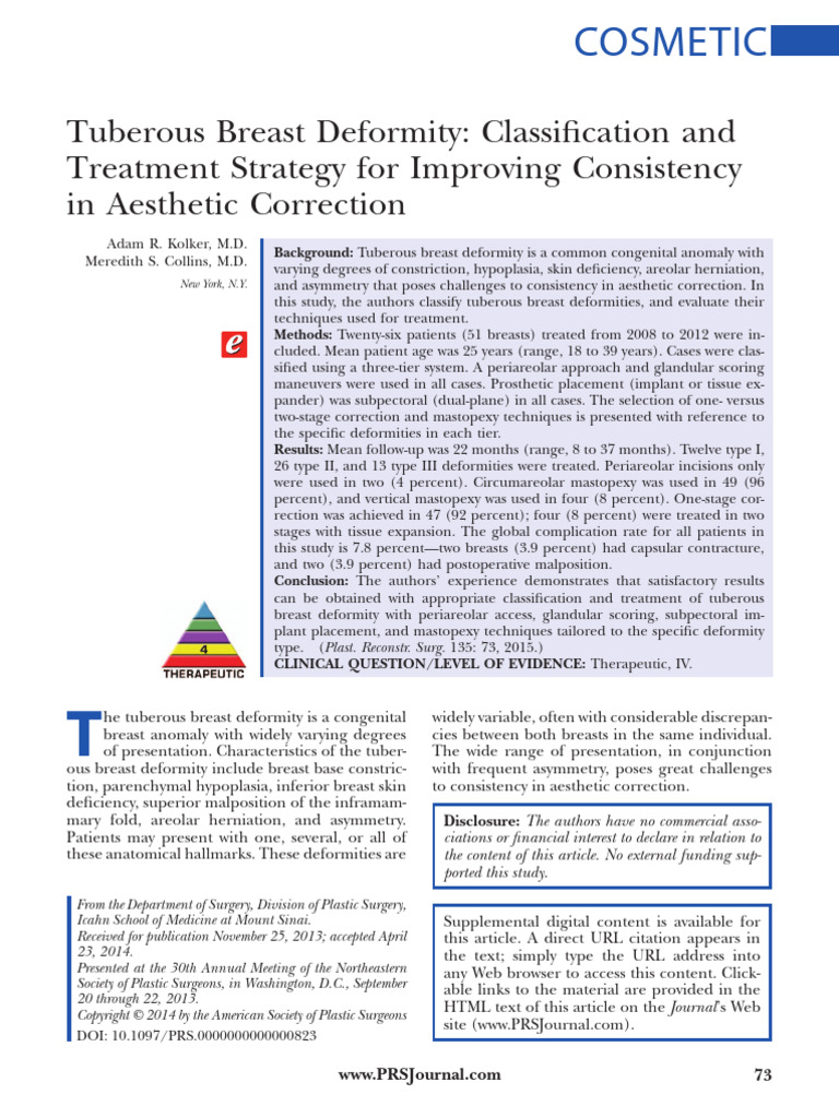 Tuberous Breast Deformity Classification Treatment PDF Plastic 