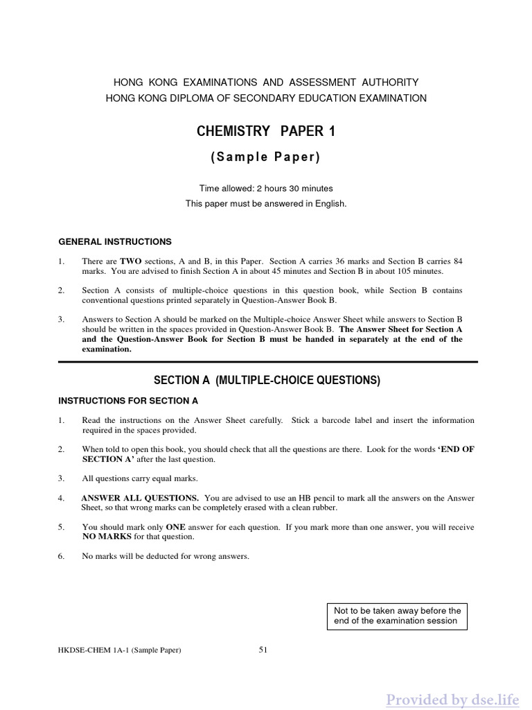 2012 DSE Chem Sample Paper 1A | PDF | Titration | Chemistry