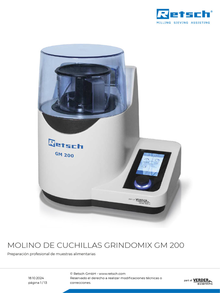 Molino Grindomix GM 200: Molienda Profesional | PDF | Cuchillo