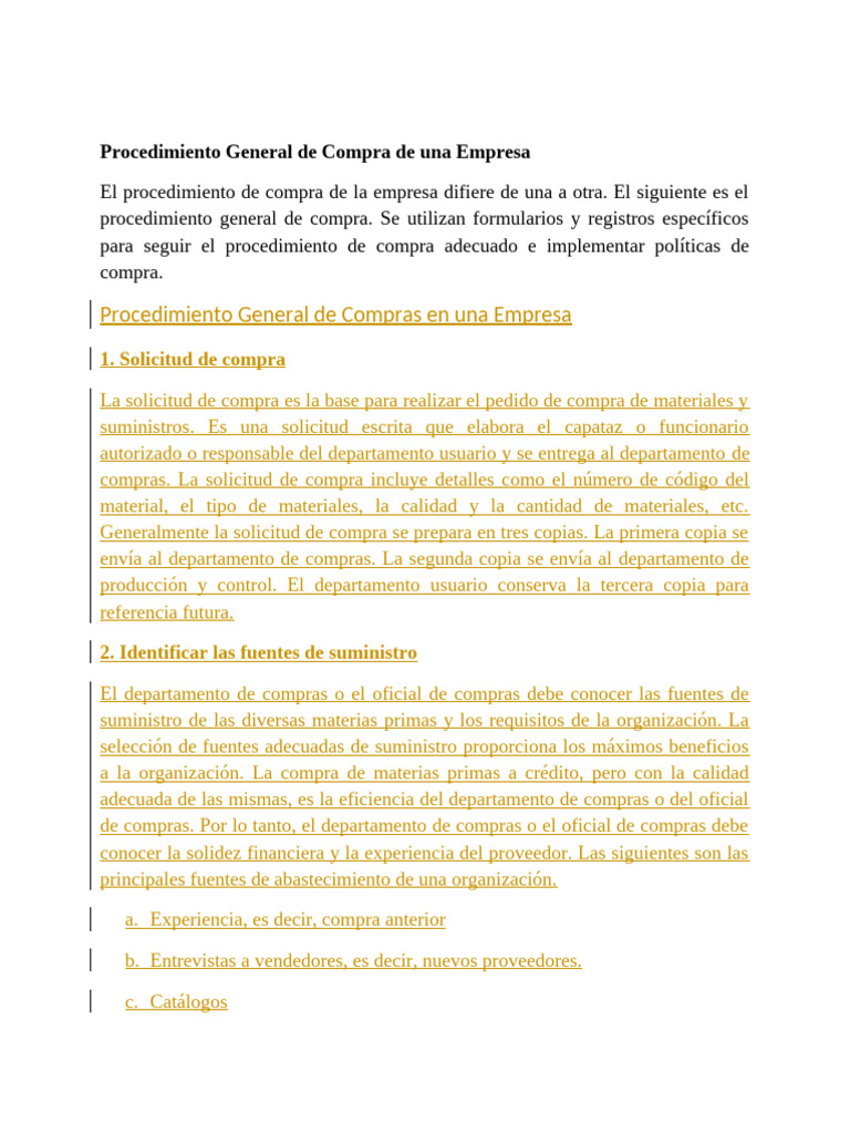 Procedimiento de Compra en Empresas | PDF | Calidad (comercial) | Business