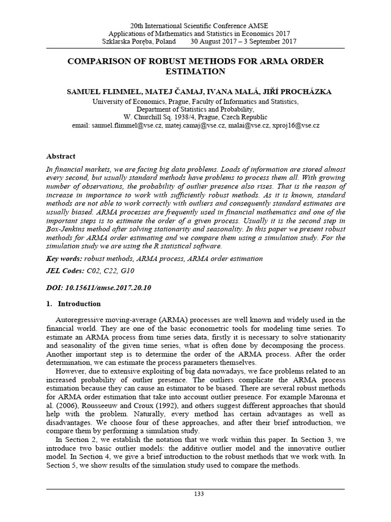 Robust ARMA Order Estimation Methods | PDF | Outlier | Probability ...