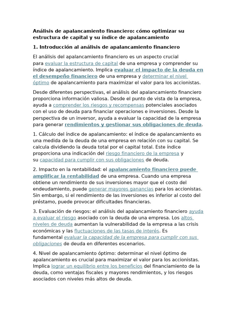 Análisis de Apalancamiento Financiero | PDF | Apalancamiento (Finanzas ...