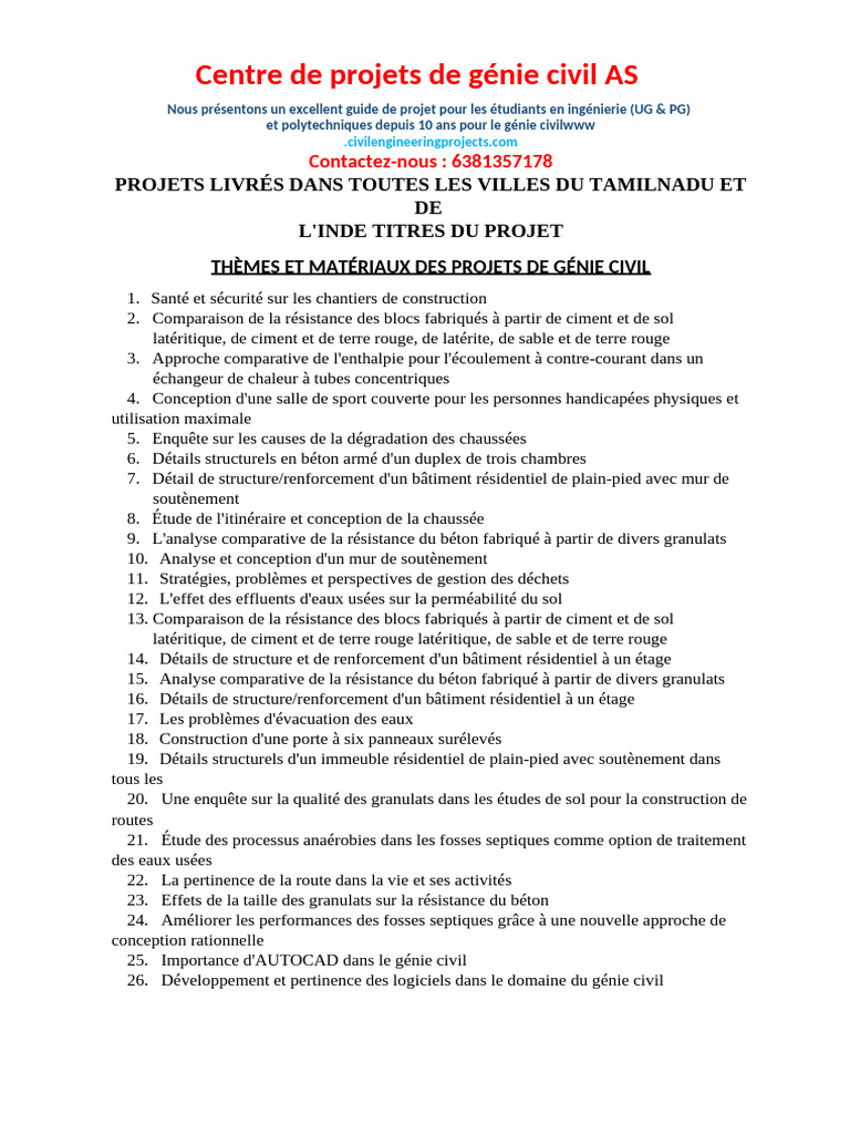 Projets de génie civil pour étudiants | PDF | Béton | Ciment