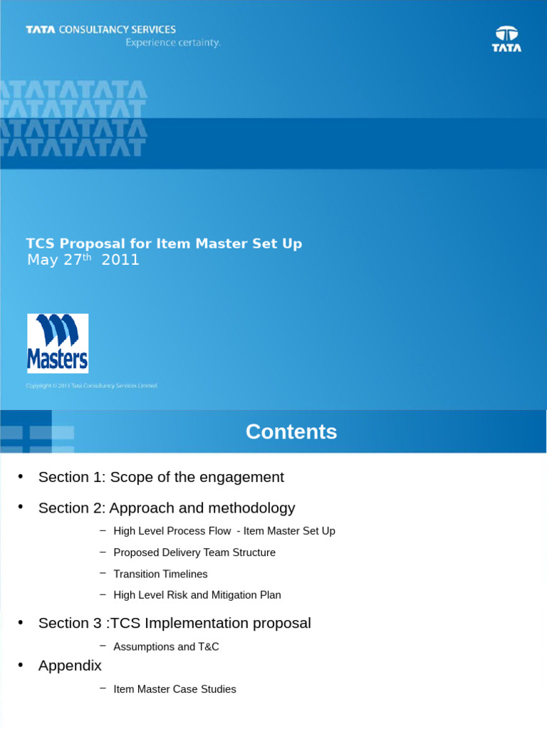 TCS Proposal For Item Set-Up For Masters Ver 2.0 - 27052011 | PDF ...