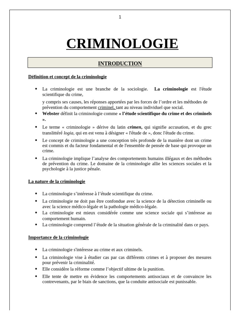 Introduction à la criminologie et ses concepts | PDF | Crimes | Crime ...