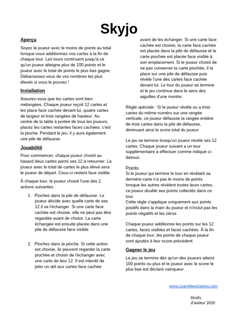 Règles du jeu Skyjo en PDF | PDF | Gaming | Jeux de hasard