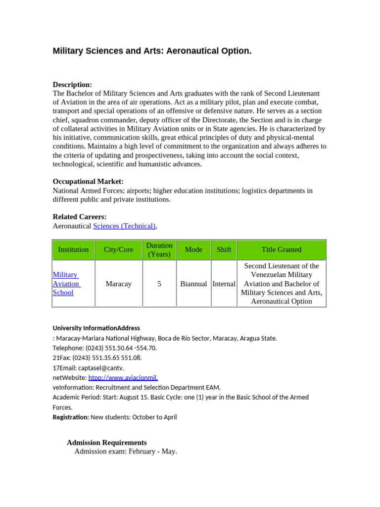 Military Aviation Bachelor Program Overview | PDF