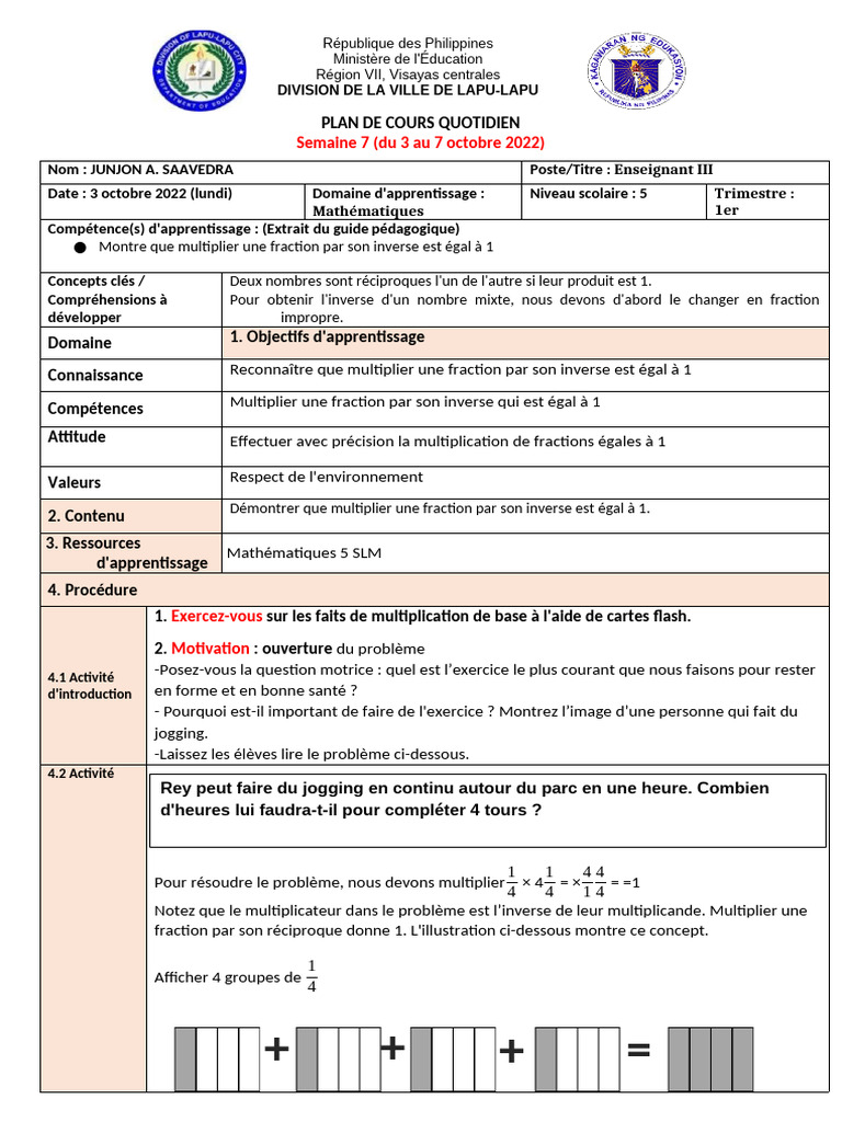 Plan de cours mathématiques 5 - Semaine 7 | PDF | Multiplication ...