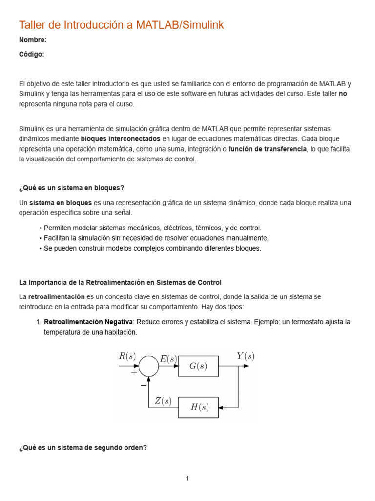 Taller de MATLAB y Simulink: Sistemas de Control | PDF | Sistema de ...