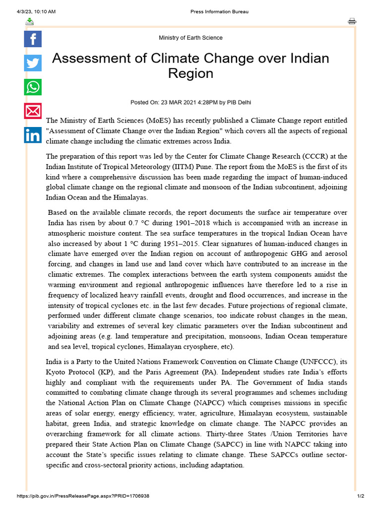 Impact of Climate Change On Indian Region | PDF | Climate Change | Climate