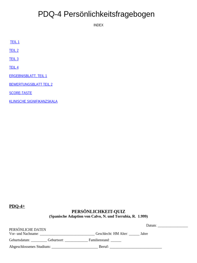 Persönlichkeitsfragebogen PDQ | PDF