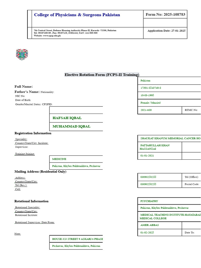 Elective Rotation Application Form 2025 | PDF | Khyber Pakhtunkhwa ...