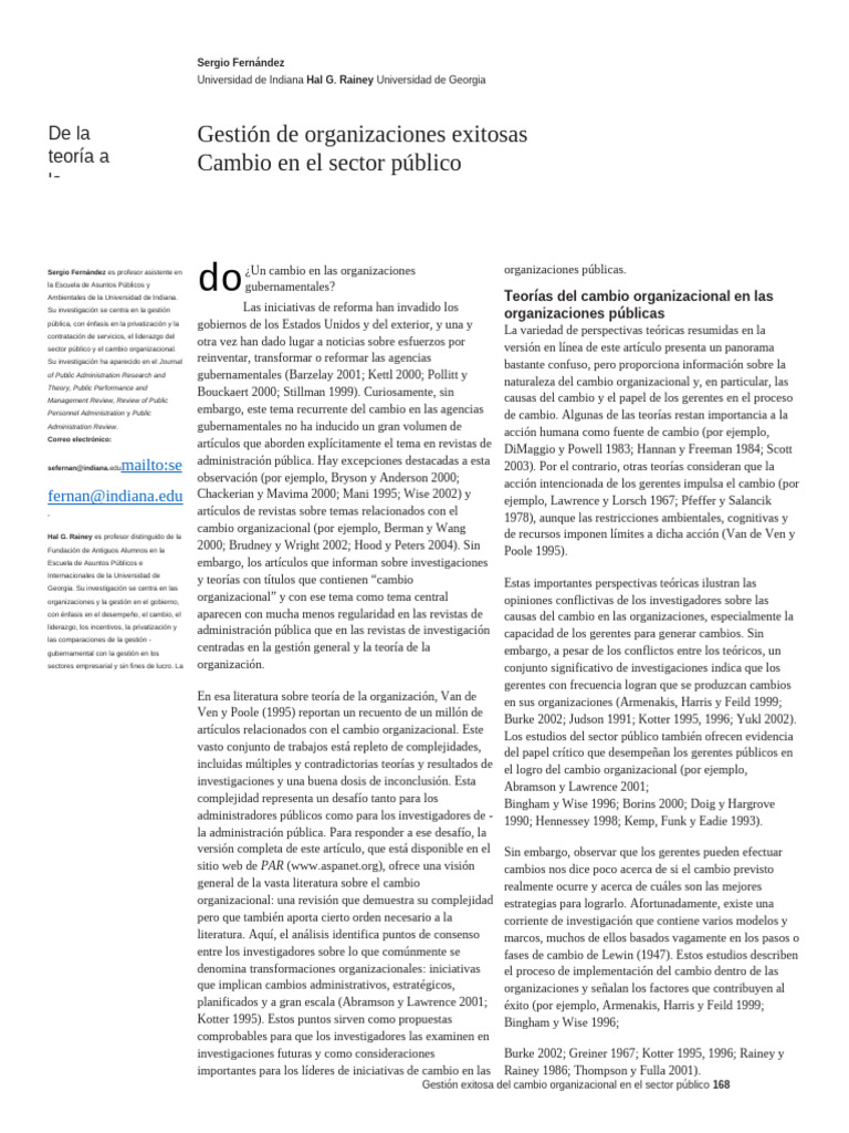 Cambio organizacional en el sector público | PDF | Gestión del cambio ...