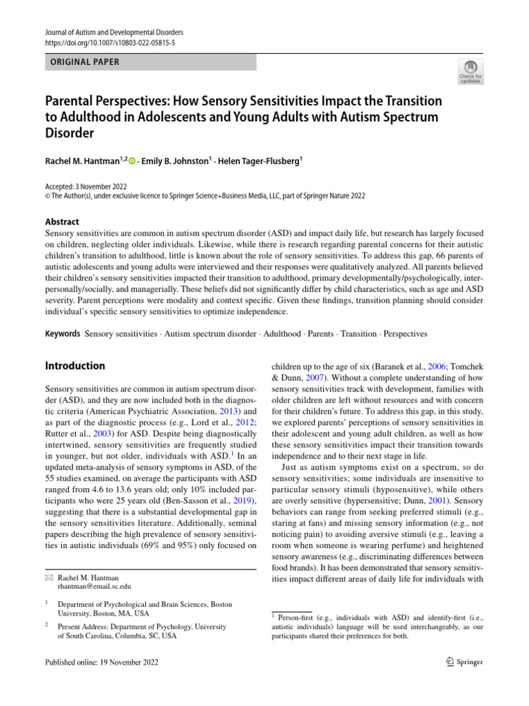 Sensory Sensitivities in Autism Transition | PDF | Autism | Mental Disorder