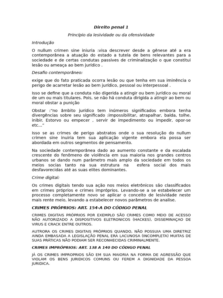 Princípio da Lesividade no Direito Penal | PDF | Crimes | Crime e Violência