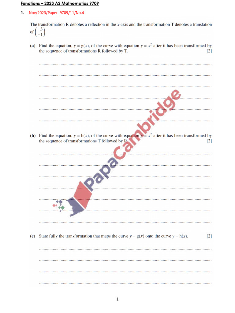 Functions in AS Mathematics 9709 | PDF