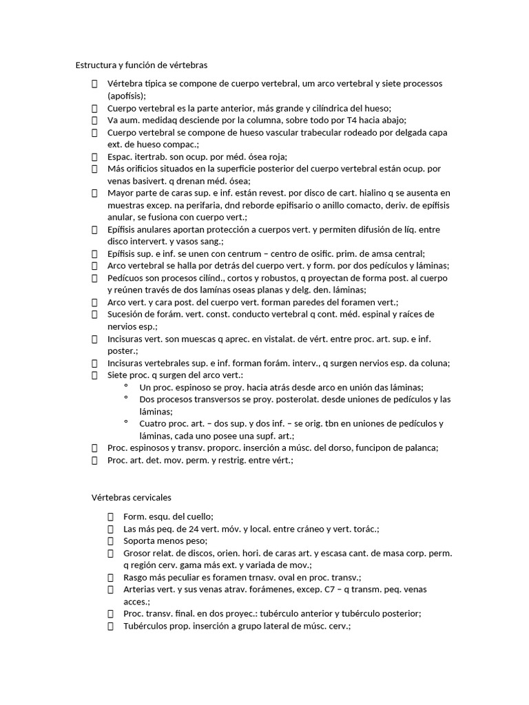 Estructura de vértebras y sus incisuras | PDF | La columna vertebral ...