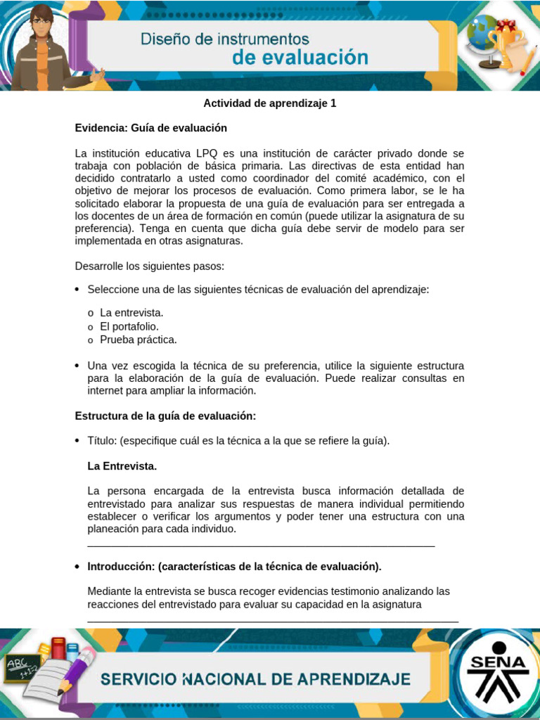 Guía de Evaluación: Entrevista Educativa | PDF | Evaluación | Cognición