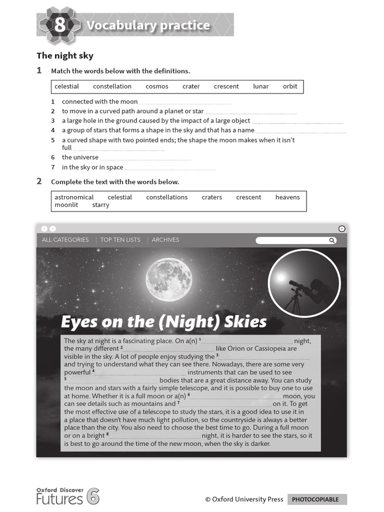 ODF6 Unit 8 Vocabulary Practice | PDF | Sleep | Moon