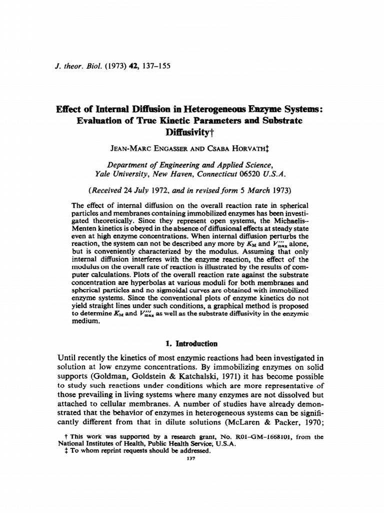 Internal Diffusion in Enzyme Kinetics | PDF | Enzyme Kinetics | Enzyme