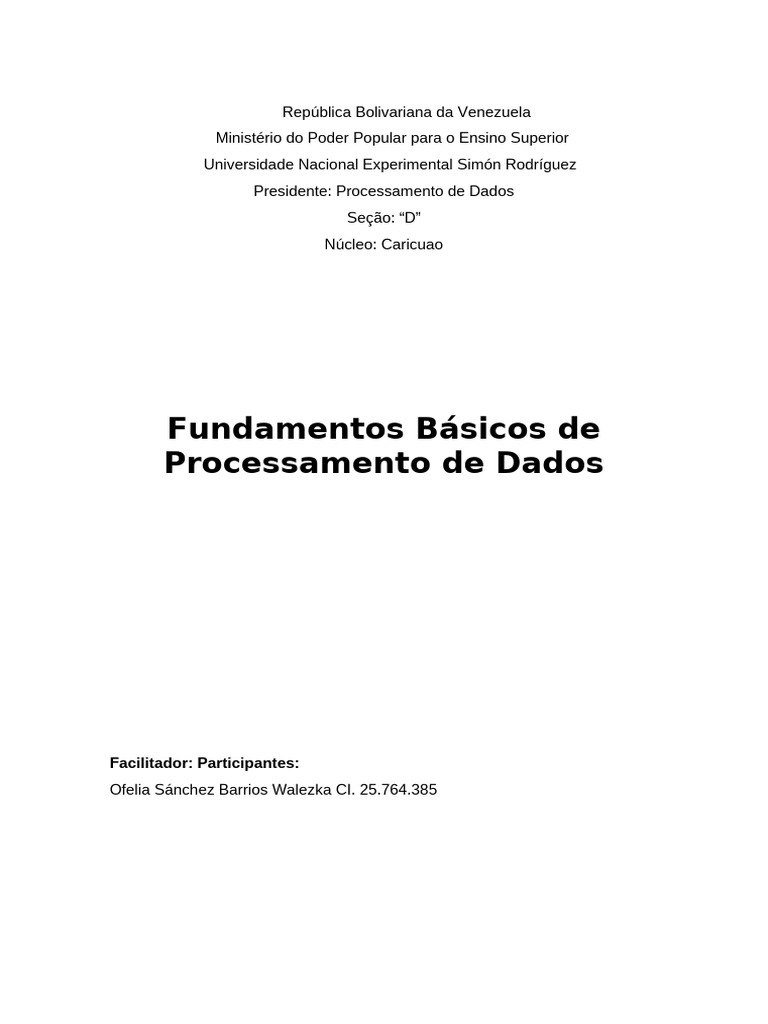 Fundamentos do Processamento de Dados | PDF | Dados | Informação