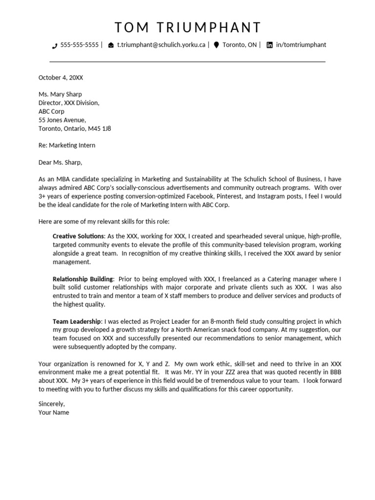 Schulich CCD Cover Letter Template 2023 FINAL | PDF