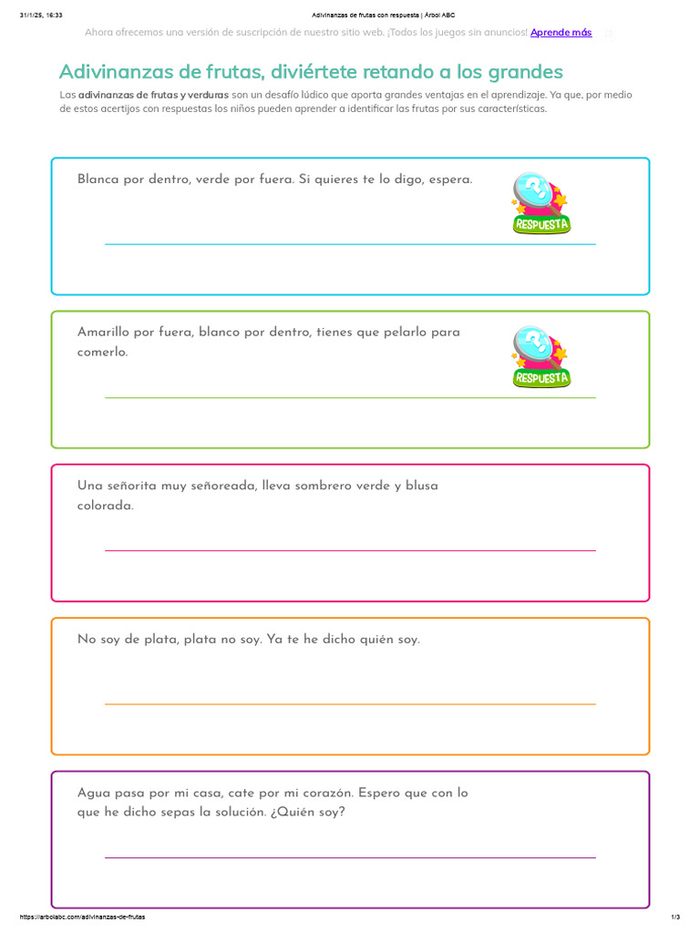 Adivinanzas de frutas para niños | PDF | Fruta