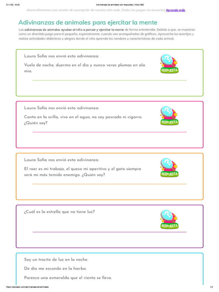 Adivinanzas de Animales para Niños | PDF