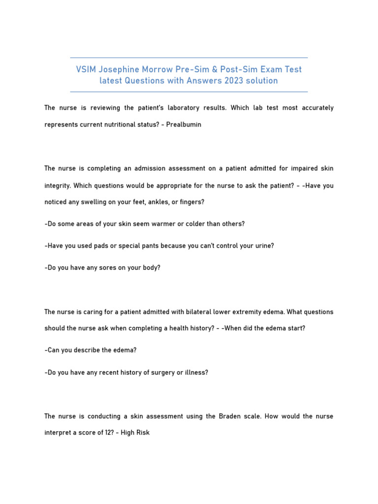 Josephine Morrow VSIM Exam Guide | PDF | Wound | Edema