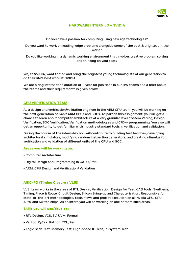 Hardware Engineering Internship Nvidia Pdf System On A Chip