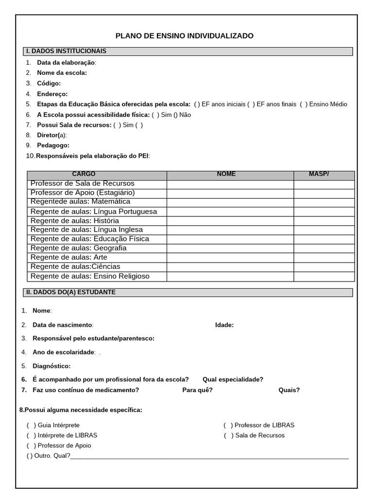 Plano de Ensino Individualizado para Estudantes | PDF | Transtorno de ...