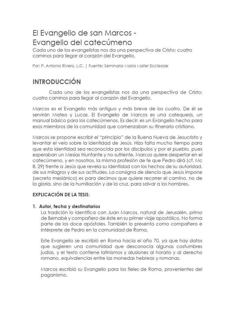 El Evangelio de San Marcos | PDF | Jesús | Evangelio de Marcos