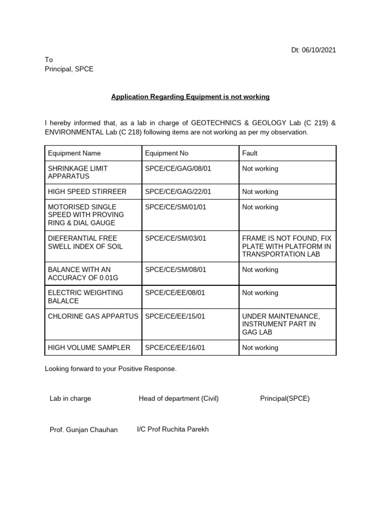 Equipment Malfunctions in SPCE Labs | PDF