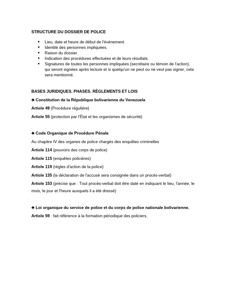 Structure du Dossier de Police PDF | PDF | Police | Constitution