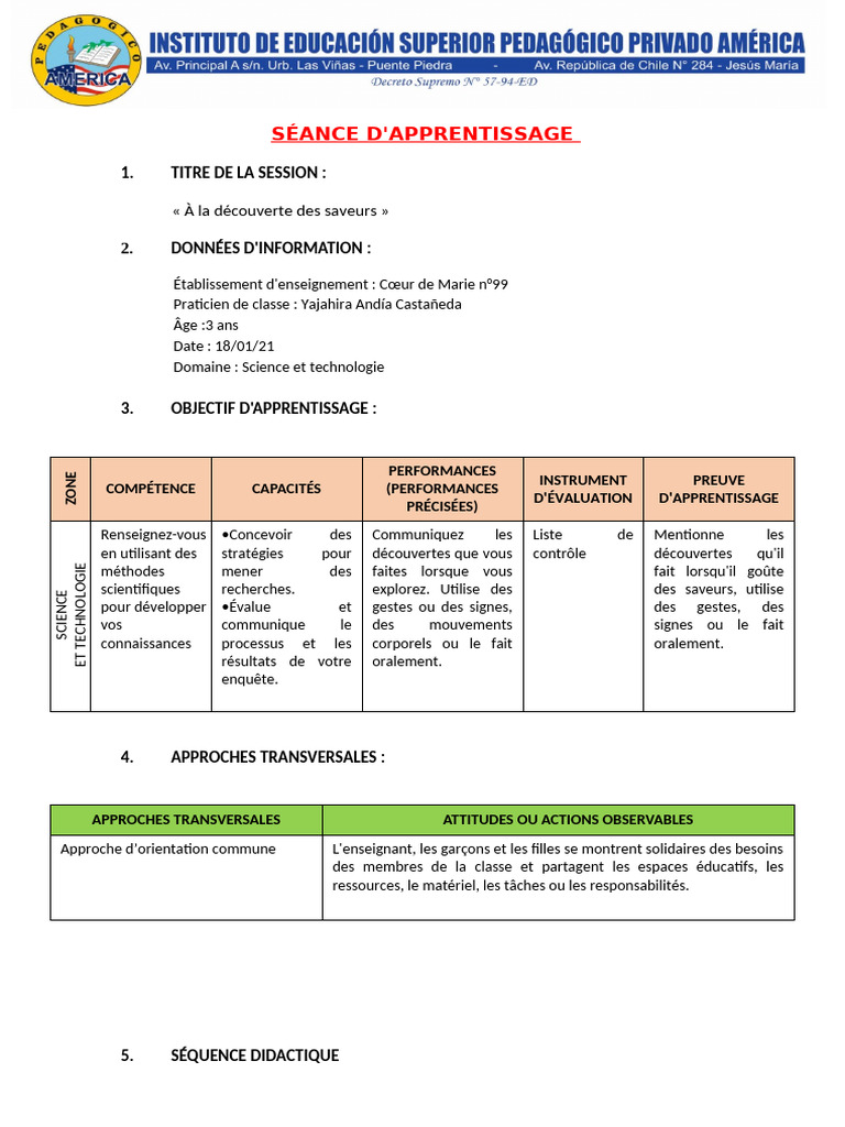 Découverte des saveurs en classe de 3 ans | PDF | Apprentissage | Boisson